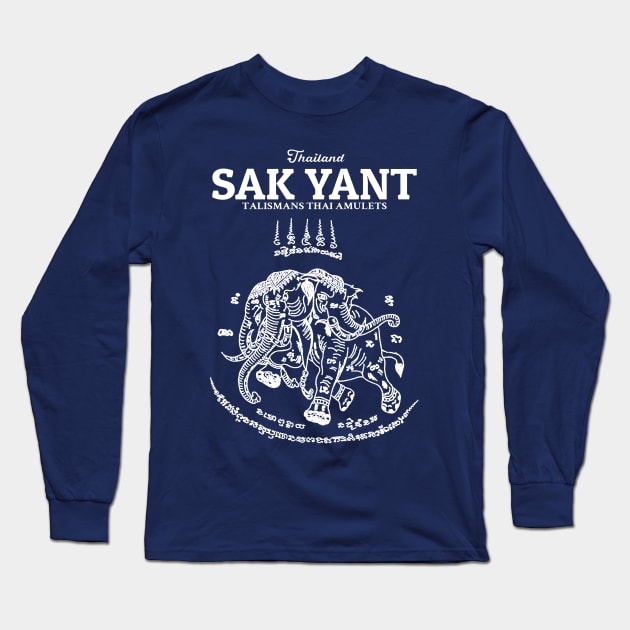 Muay Thai Sak Yant Elephant Long Sleeve T-Shirt by KewaleeTee